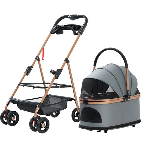 3-in-1 Foldable Pet Stroller - Detachable Carrier for Small Dogs & Cats